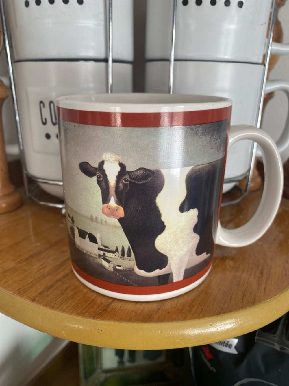Cow Illustration Ceramic Mug in Red and White